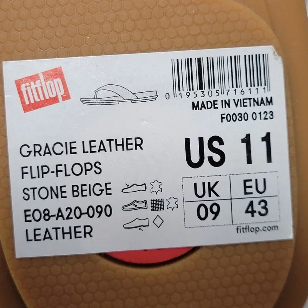 FitFlop Gracie Flip Flop Sandals Women Size 11 Leather Thong Stone Beige Comfort